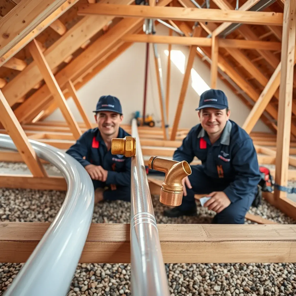 PEX-A and copper water lines side by side during a repipe in a San Tan Valley attic